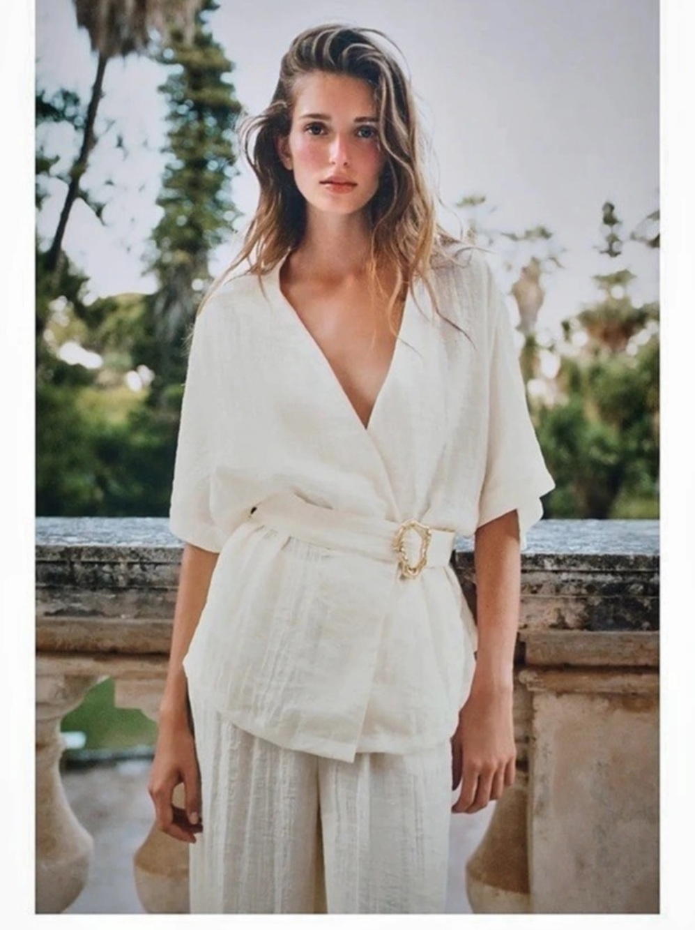 NWT Zara Belted Top with Buckle in White